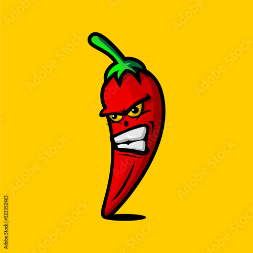 vector illustration of red chili cartoon character being angry
