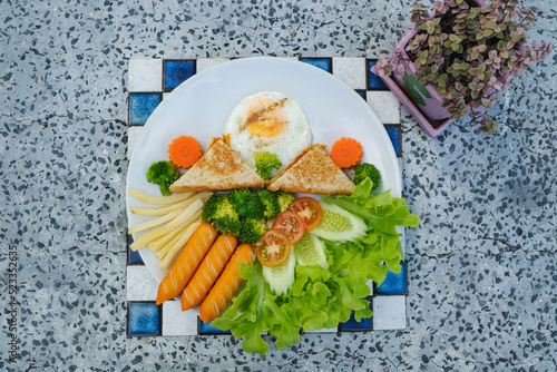 Breakfast morningeating toast fried egg