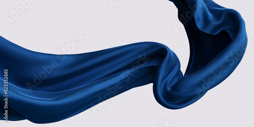 Blue dynamic Cloth silk scarf movement, floating fabric background, 3d rendering elegant silk textiles fly