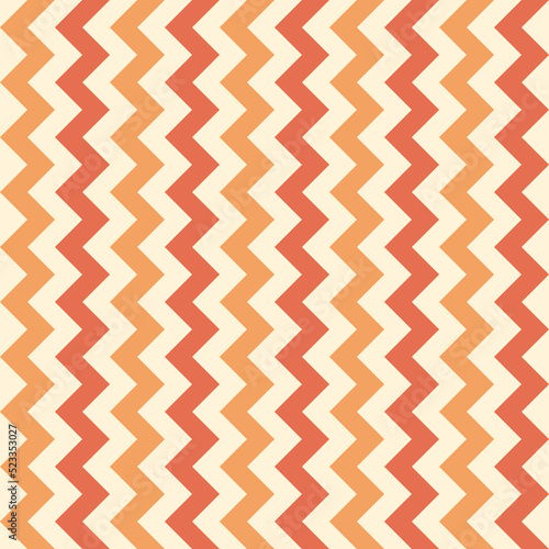 Horizontal zigzags seamless pattern. Orange chevron textile, stripes wallpaper. Retro fashion background for book cover and greeting card