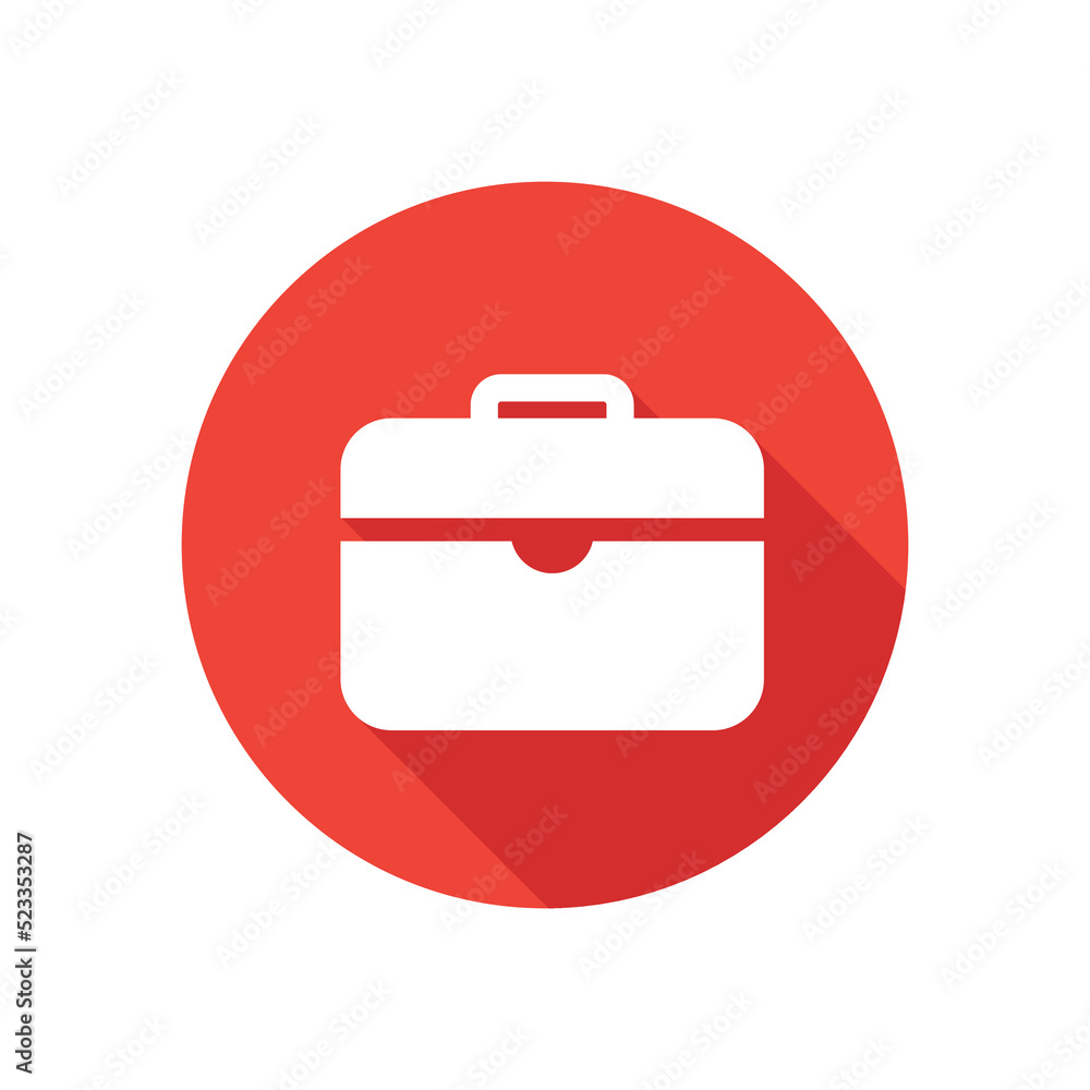 Briefcase, bag, suitcase flat icon, round button, long shadow style. Briefcase, bag, suitcase flat icon, round button, long shadow style.