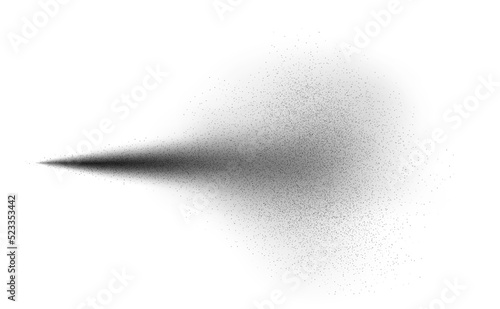 Black spray paint, atomizer or deodorant splash, sprayer effect isolated on white. Vector texture.