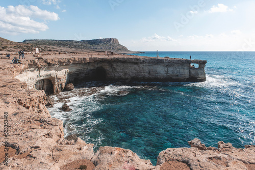 Beautiful sea caves with cape Greco on background in national park