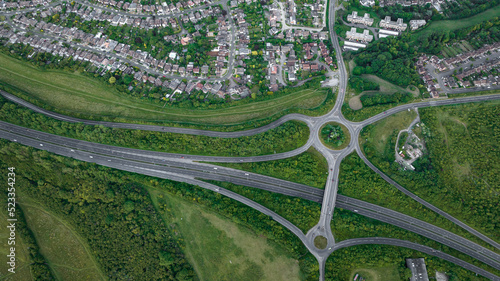 Aerial view of road junction by the Brighton and Hove, East Sussex, UK