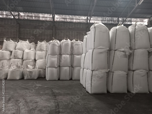 Stock pile Chemical fertilizer jumbo-bag in warehouse waiting for shipment	

