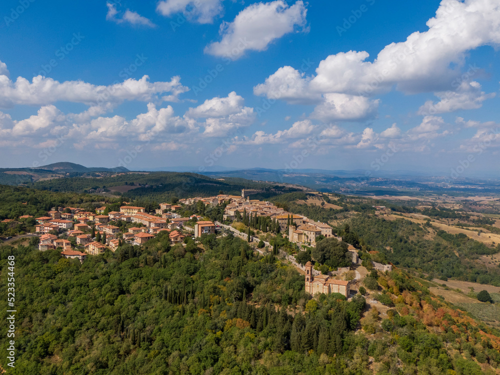 Aerial view of the historical town of Montefollonico