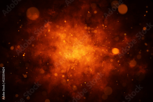 Inferno dangerous hot fire flames with sparks copy space background.