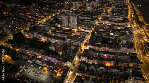 Aerial view of Brighton at night with all the colours coming out, East Sussex, UK © Pavel