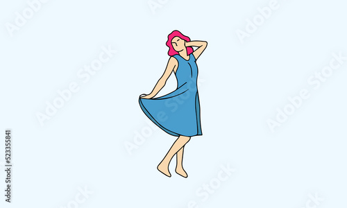 blue dress woman flat vector illustration