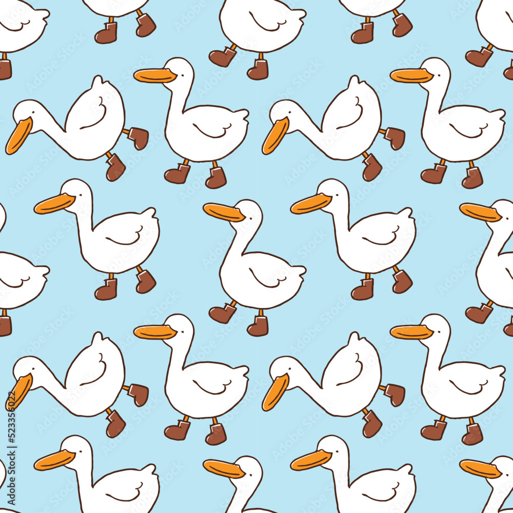 Seamless Pattern with Cartoon Duck Design on Light Blue Background