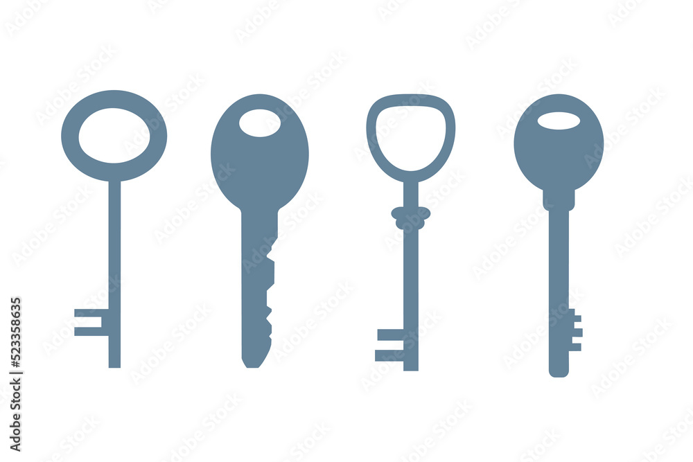 Set of keys in flat style. Vector illustration isolated on white background Set of keys in flat style. Vector illustration isolated on white background