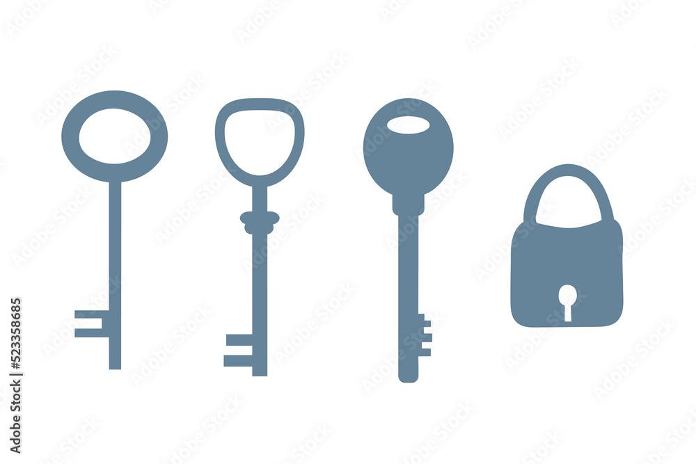 Set of keys in flat style. Vector illustration isolated on white background Set of keys in flat style. Vector illustration isolated on white background