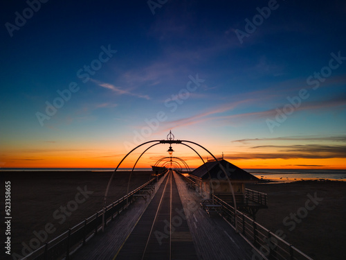 Aerial view of Southport Pier at sunset Southport Merseyside photo