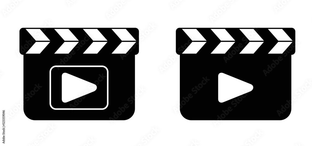 Cartoon regisseur film take bord or cinema clapper. Vector play film clapboard symbol or logo. Movie clapper board. Production, director closed or open clapboard