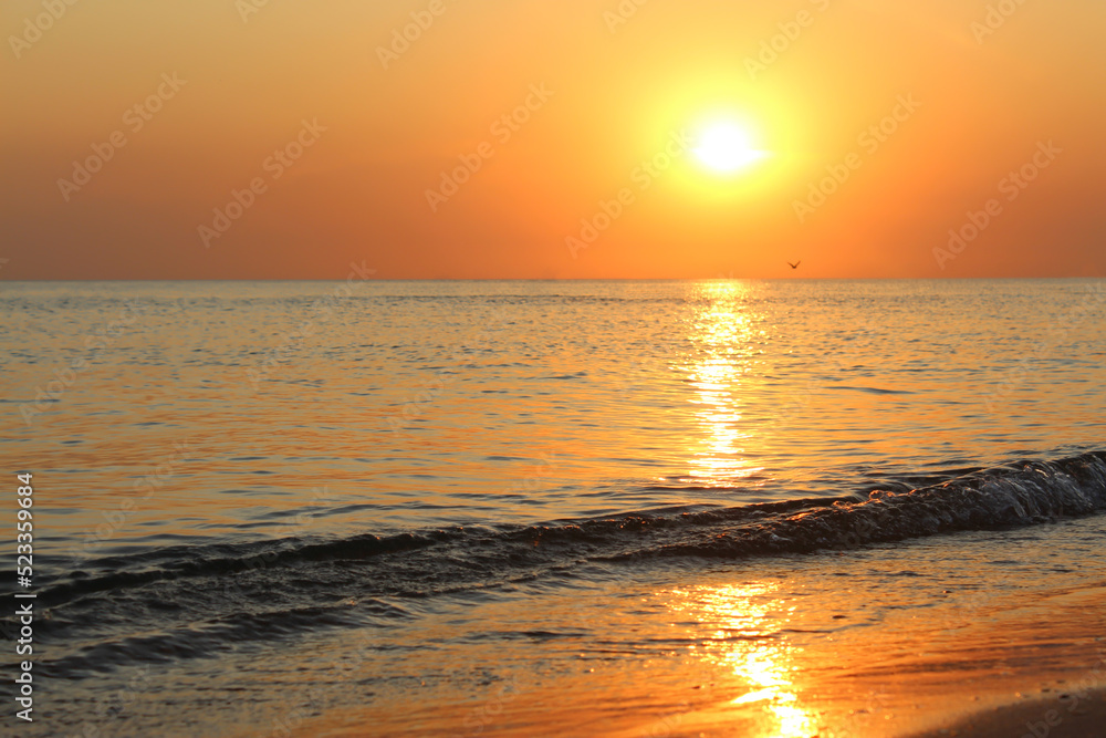 Beautiful orange sunset on the sea.