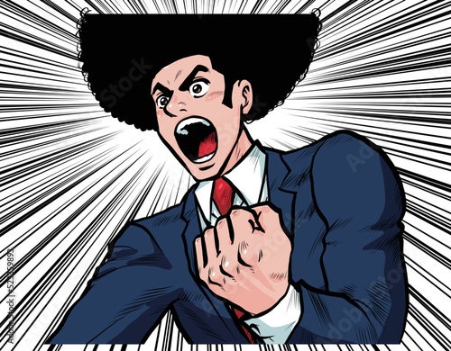 プレゼンで叫ぶ熱血ビジネスマンのイラスト