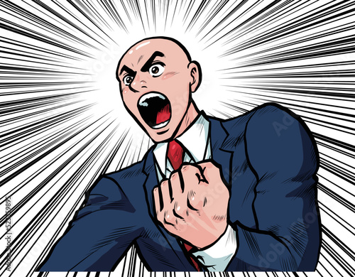 プレゼンで叫ぶ熱血ビジネスマンのイラスト