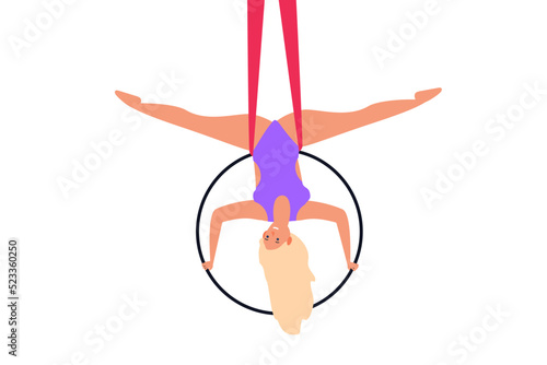 woman aerial hoop gymnastics exercise  vector illustration