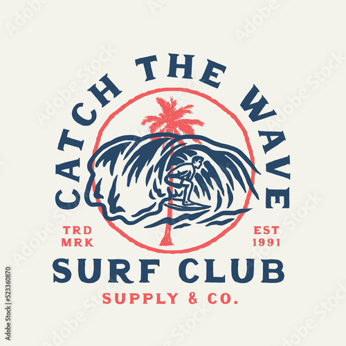 Vintage Hand Draw Surfing Club Label Illustration
