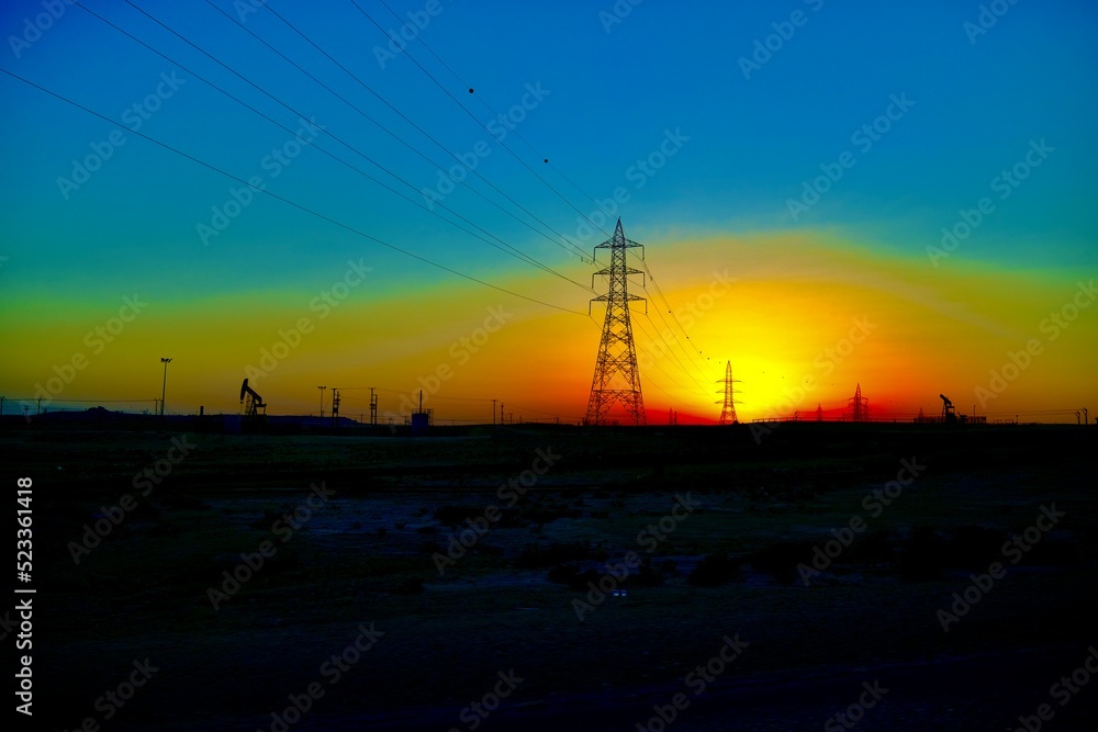 Ölfeld Bahrain Sonnenuntergang 