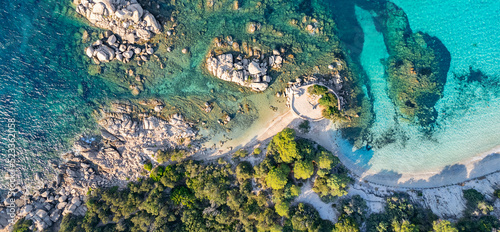 Aerial view of rocks at Palombaggia beach
