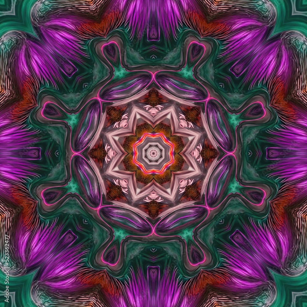 The beauty of the abstract texture of the unique and vintage art of flowers
 blooms with the Latin name lilium oriental. Pink kaleidoscope color concept and seamless pattern