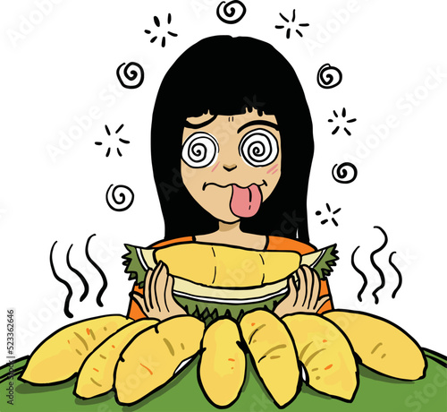cartoon woman smelling durian
