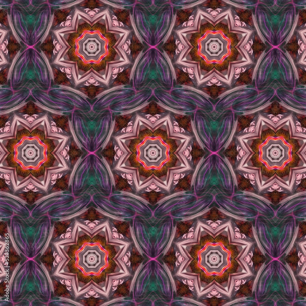 The beauty of the abstract texture of the unique and vintage art of flowers
 blooms with the Latin name lilium oriental. Pink kaleidoscope color concept and seamless pattern