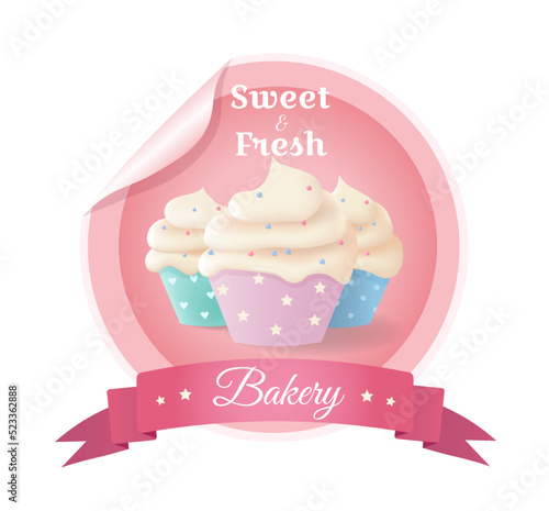 Cupcake logo. Dessert and bakery template logo. Baking shop. Sweets and desserts ads. Candy cafe poster. Vector illustration.
