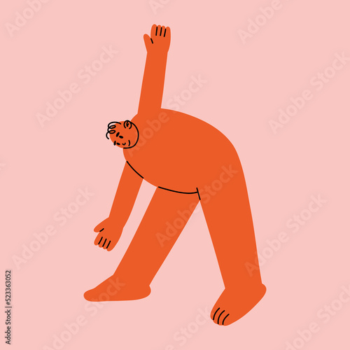 Strange creatures or people with big arms and small heads. Cute disproportionate isolated character, in different poses. Hand drawn vector illustration