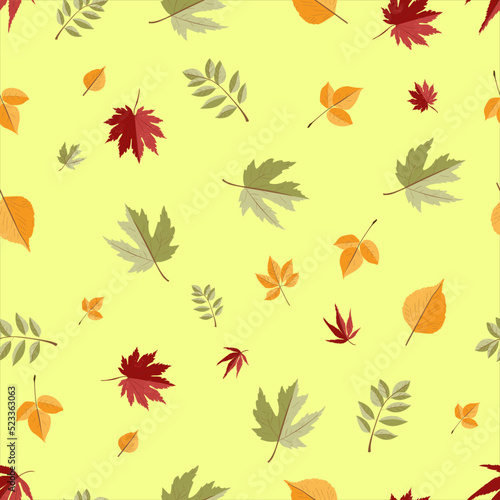 Seamless vector pattern in autumn style  tree leaves on the background.