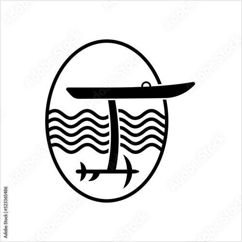 Hydrofoil Board Icon, Foilboard Icon, Surfboard With A Hydrofoil Attached Below