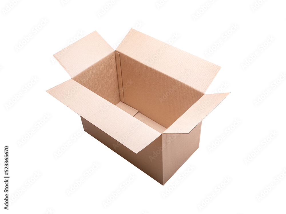 Postal cardboard box isolated on white background.