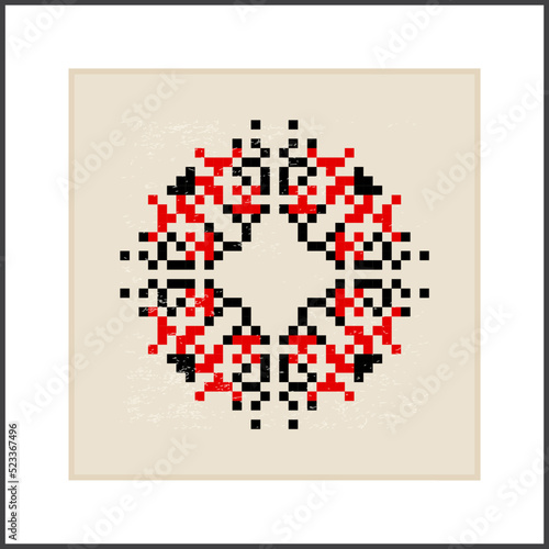 Traditional Ukrainian knitted embroidery art, ethnic mandala ornament vyshyvanka