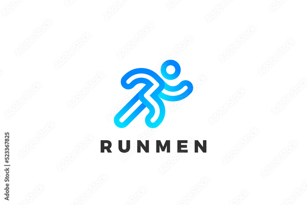 Fototapeta premium Running Man Logo Abstract Geometric Design vector template. Sport Athletics Delivery Courier Logotype concept icon.
