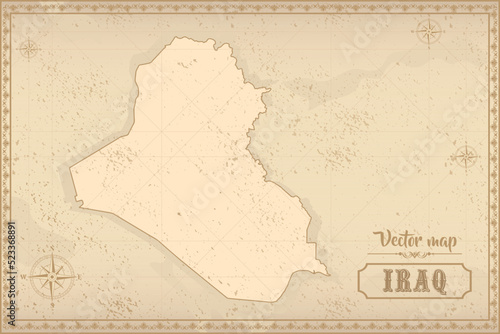 Map of Iraq in the old style, brown graphics in retro fantasy style