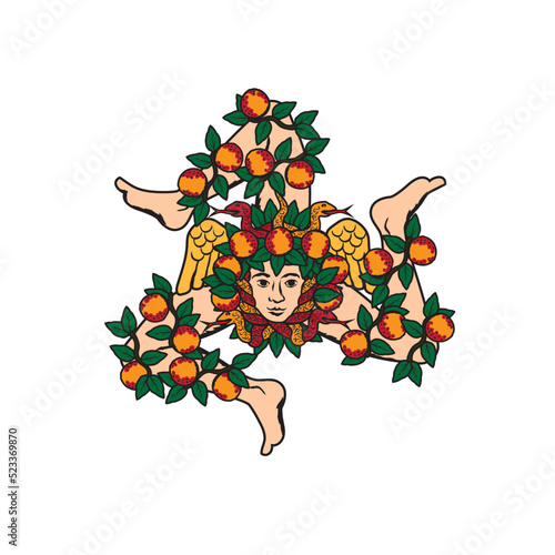 Vector illustration of Sicilian triskelion with blood oranges