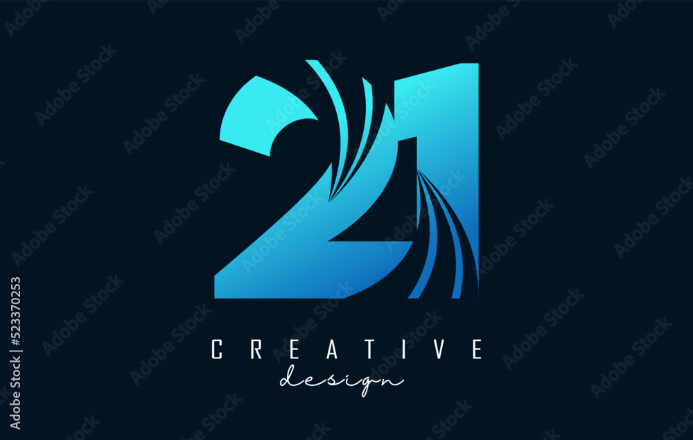 Creative number 21 logo with leading lines and road concept design. Letter with geometric design. Vector Illustration with number and creative cuts. Creative number 21 logo with leading lines and road concept design. Letter with geometric design. Vector Illustration with number and creative cuts.