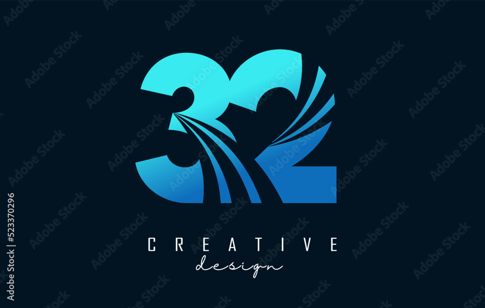 Creative number 32 logo with leading lines and road concept design. Letter with geometric design. Vector Illustration with number and creative cuts. Creative number 32 logo with leading lines and road concept design. Letter with geometric design. Vector Illustration with number and creative cuts.