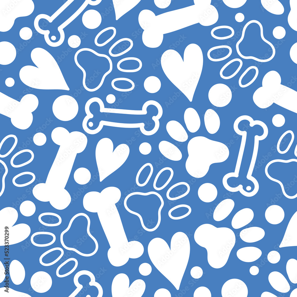 Paw prints. Funny children's seamless pattern. Can be used in textile industry, paper, background, scrapbooking.Vector. Paw prints. Funny children's seamless pattern. Can be used in textile industry, paper, background, scrapbooking.Vector.
