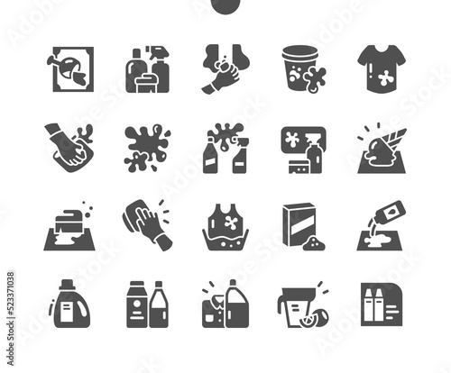 Stain removers. Cleaning service. Wash stain. Natural stain remover. Dirty shirt. Vector Solid Icons. Simple Pictogram