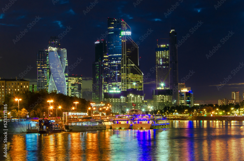 Beautiful view of the night city and the river.