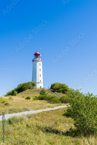 Insel Hiddensee  Germany. 12. August. 2022. Lighthouse Dornbusch of Hiddensee Island Baltic coast.