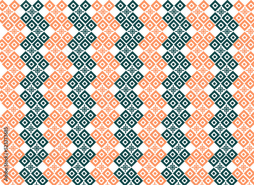 illustration, mosaic texture, lace motif, seamless, kaleidoscope, fabric, textile, background, orange and green