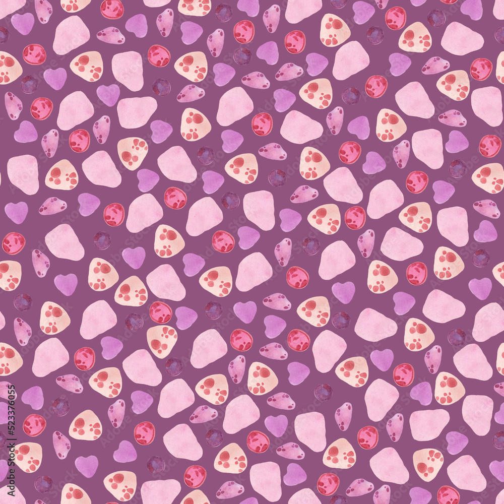 Watercolor pattern of spots and dots on a purple background Watercolor pattern of spots and dots on a purple background