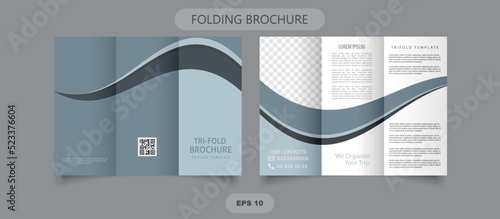 Gray brochure trifold design template wave curves