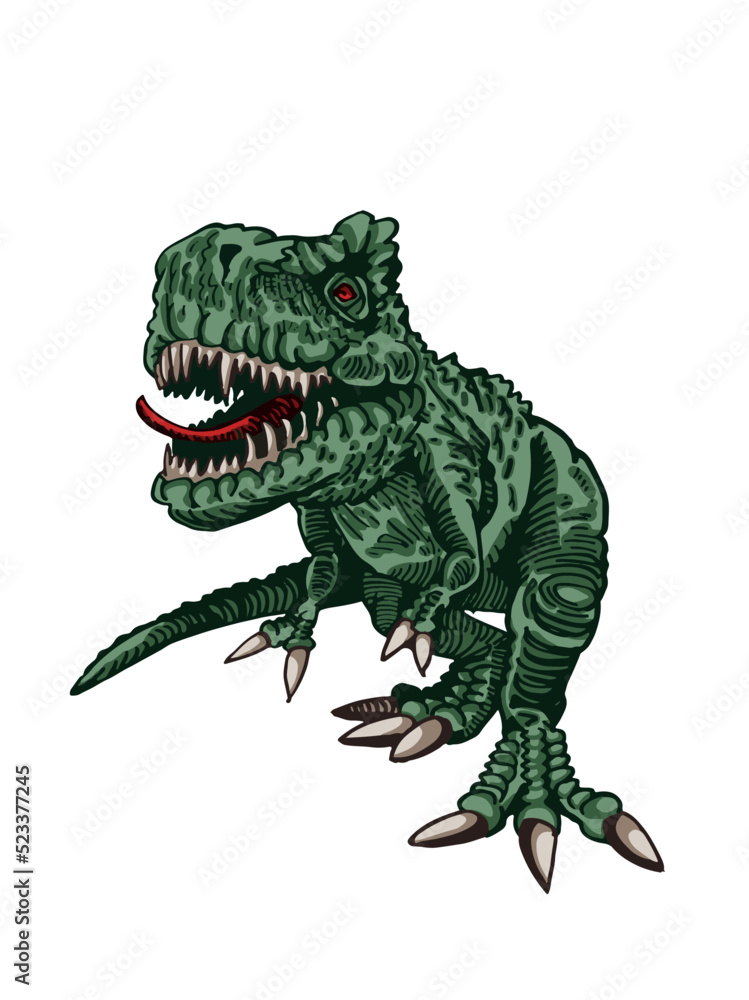 Obraz premium Vector illustration of green tyrannosaurus isolated on white background,vector color element
