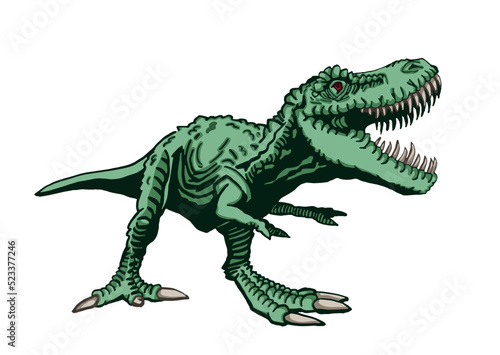 Fototapeta Naklejka Na Ścianę i Meble -  Vector illustration of green tyrannosaurus isolated on white background,vector color element