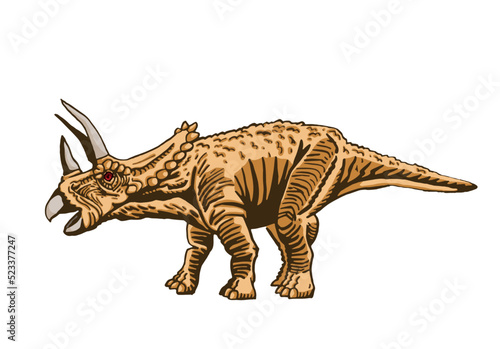 Graphical color triceratops isolated on white   illustration for printing tattoo design.Vector dinosaur