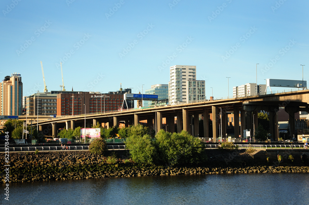 Naklejka premium The M8 motorway at the Kingston Bridge over the River Clyde, Glasgow, Scotland